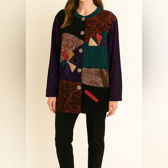 Indigo Moon Women's Patchwork Cardigan Sweater Vintage Ladies Multicolor Size 1X - Picture 9 of 9